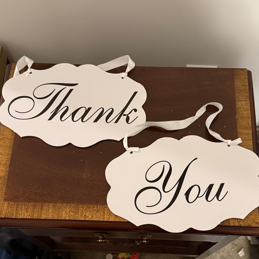 Elegant White bride/groom Thank You Sign Set